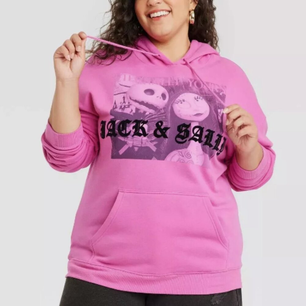 THE NIGHTMARE BEFORE CHRISTMAS Jack and Sally Pink  Hoodie WOMENS  LARGE NEW